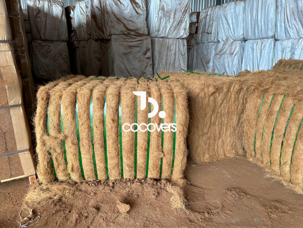 Coco fiber from indonesia in bale with green straps